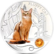 Fiji FLUFFY CAT - SOMALI $2 Silver Coin 2013 Gem inlay Proof 1 oz